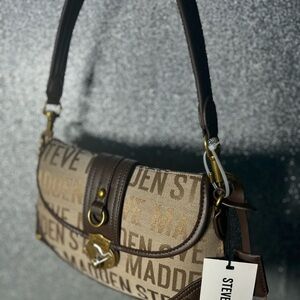 Steve Madden Tan and Brown Logo Shoulder Bag